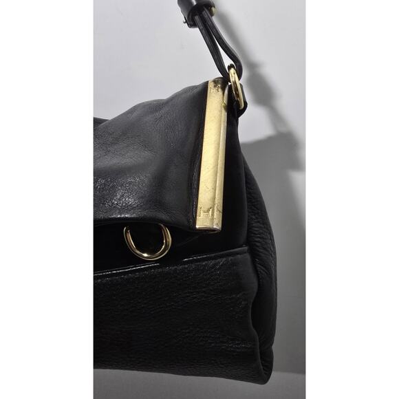 Halston Heritage Black Leather Shoulder Hobo Bag Purse - Picture 7 of 16